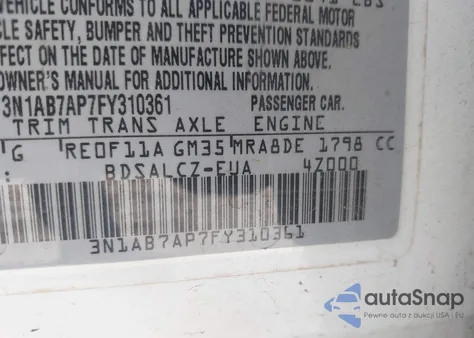 2015 Nissan Sentra S from USA, damaged, VIN 3N1AB7AP7FY310361